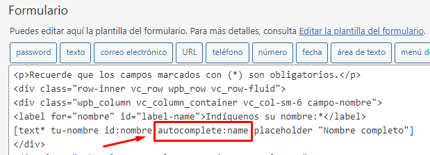 Paso 4. Insertar la etiqueta "autocomplete" en el campo correspondiente